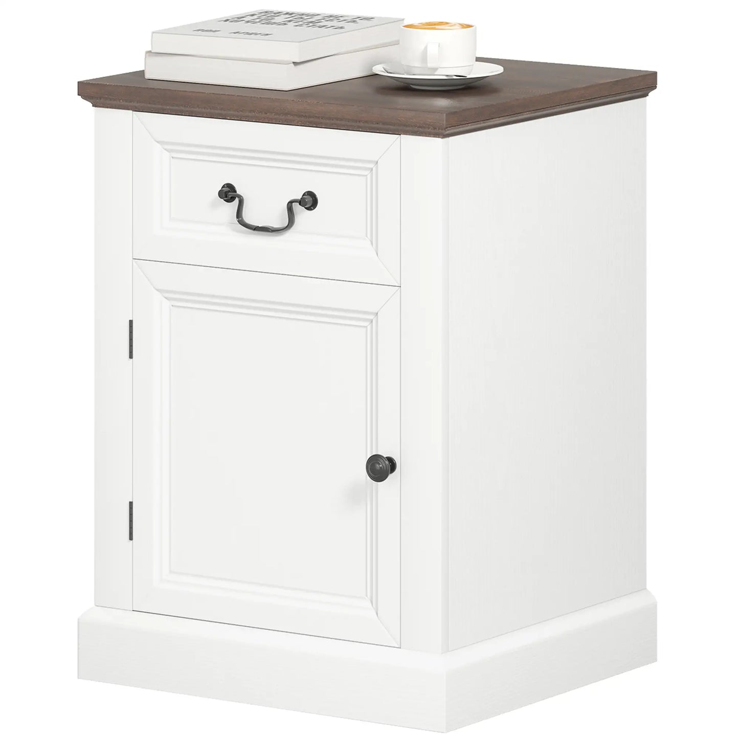 Side Table Set of 2, with Drawer and Cabinet, White Side Tables White, Brown at Gallery Canada