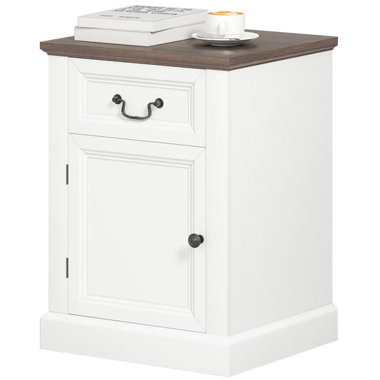 Side Table Set of 2, with Drawer and Cabinet, White Side Tables White, Brown at Gallery Canada