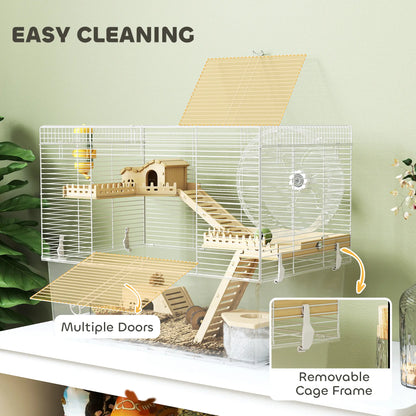 Hamster Cage with Deep Bottom, Wooden Ramp, Hut, Exercise Wheel, White Hamster Cages at Gallery Canada
