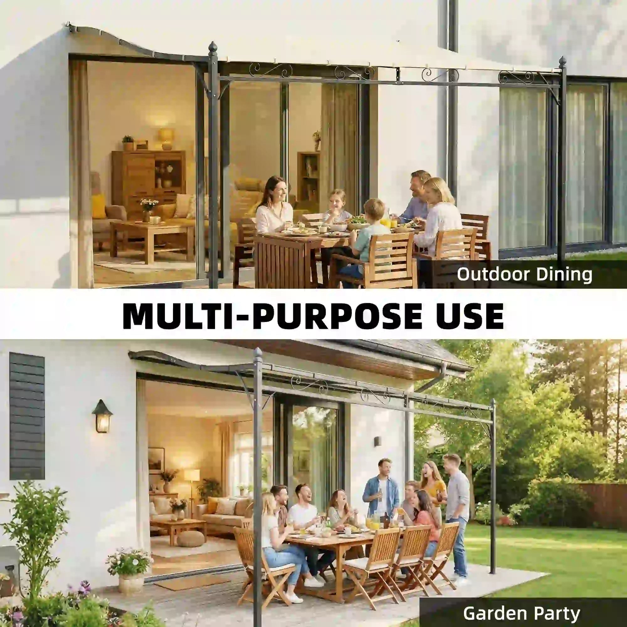 11.5' x 8.2' Outdoor Pergola, Wall Mounted Metal Frame, UPF30+ Garden Gazebo Pergolas at Gallery Canada