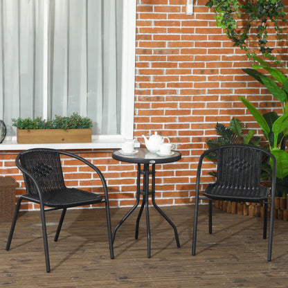 3-Piece Outdoor Wicker Set, 2 Stackable Chairs, Glass Table, Black Bistro Sets at Gallery Canada