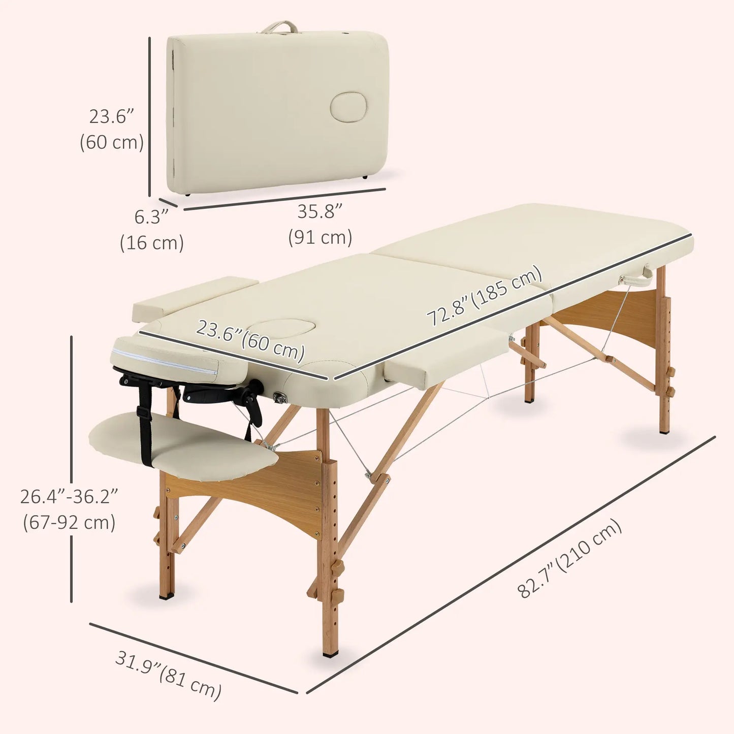 Height Adjustable Salon Spa Facial Couch, Folding Massage Table, Beige