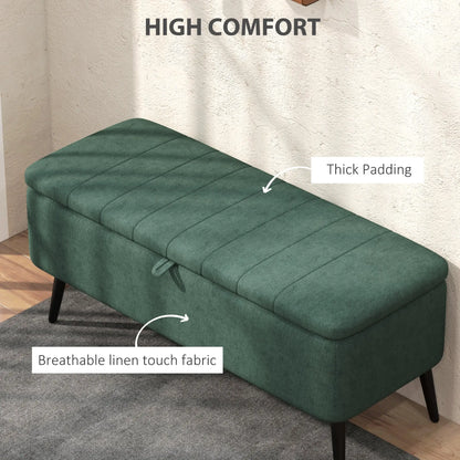 40" Ottoman with Storage, Linen Upholstered Storage Ottoman Bench with Steel Legs for Living Room, Bedroom Dark Green Storage Ottomans & Benches at Gallery Canada