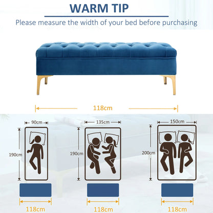 Upholstered End of Bed Bench, Button Tufted, 36 Inches, Blue Storage Ottomans & Benches at Gallery Canada