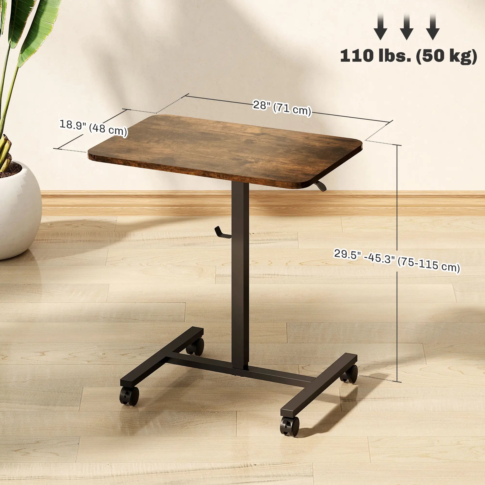 Height Adjustable Standing Desk, Pneumatic Sit Stand Desk, Rustic Brown Office Desks & Work Stations at Gallery Canada