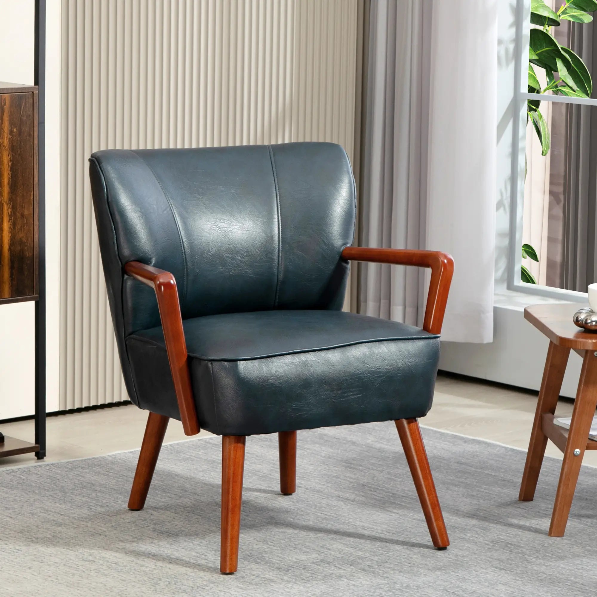 Modern Accent Chair, Faux Leather Upholstery, Wood Legs, Blue Accent Chairs at Gallery Canada