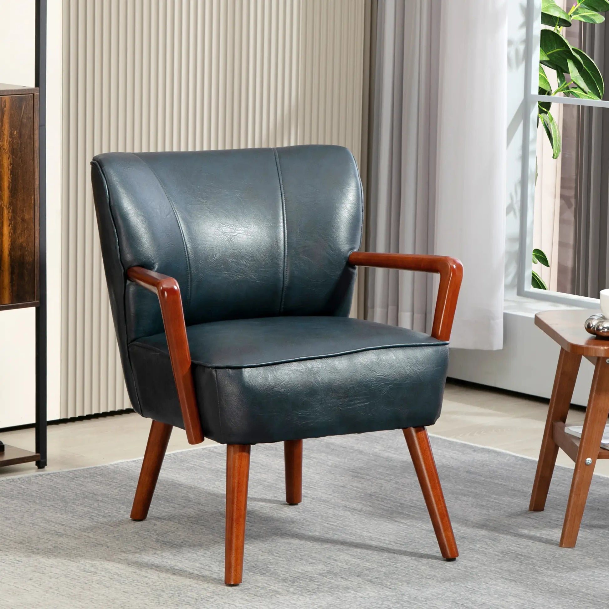 Modern Accent Chair, Faux Leather Upholstery, Wood Legs, Blue Accent Chairs at Gallery Canada