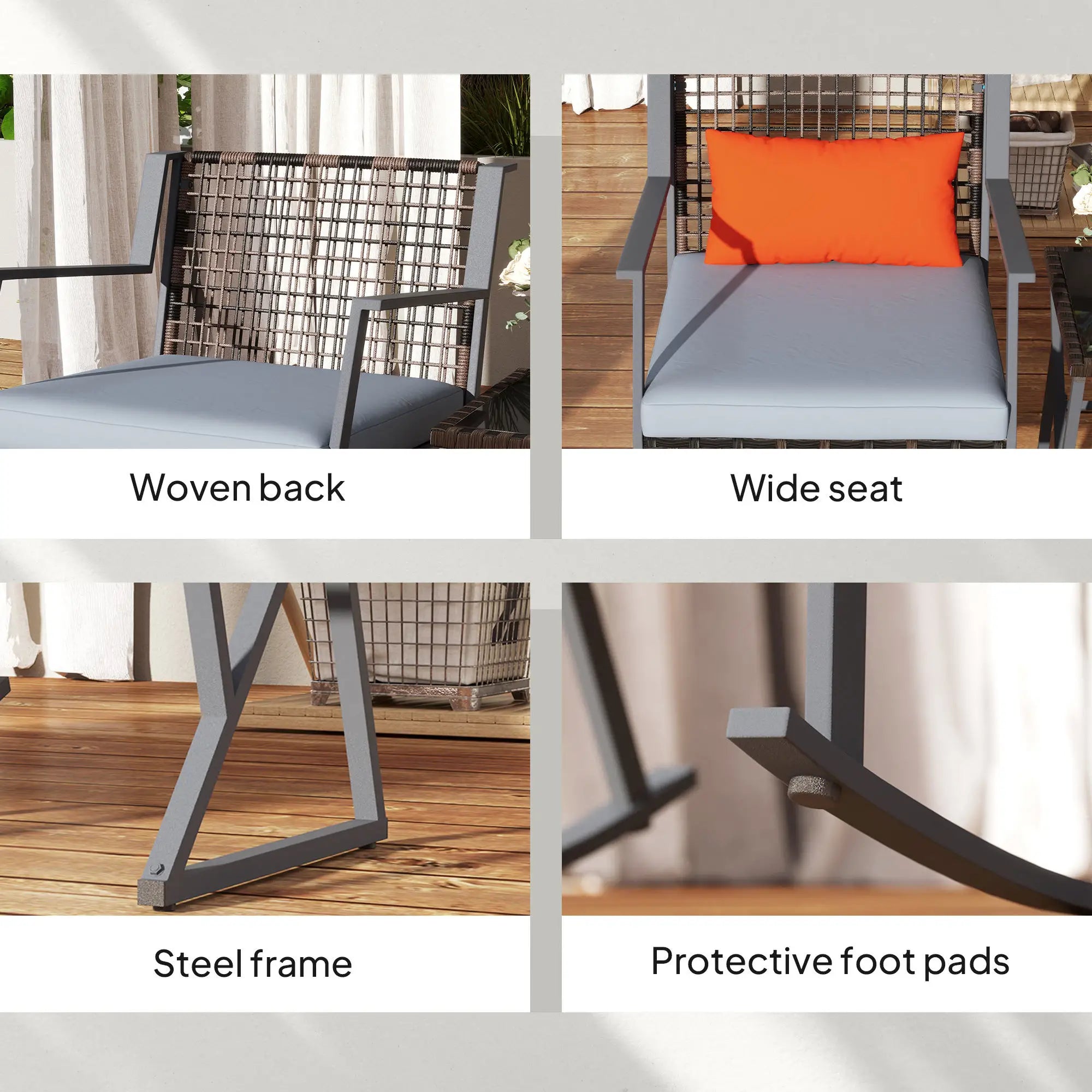 3 Pc Rocking Bistro Set, Wicker Patio Furniture with Cushions, Glass Table, Grey Outdoor Rocking Chairs at Gallery Canada