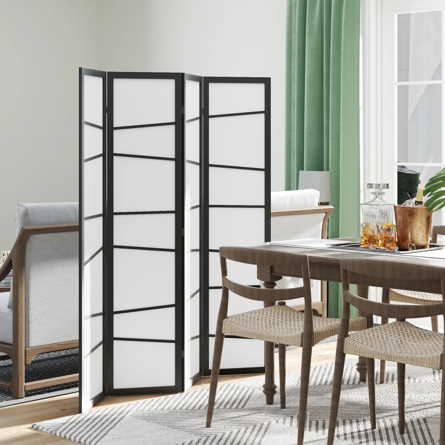 5.6ft Folding Room Divider, 4 Panel Wood Frame, White Room Dividers at Gallery Canada