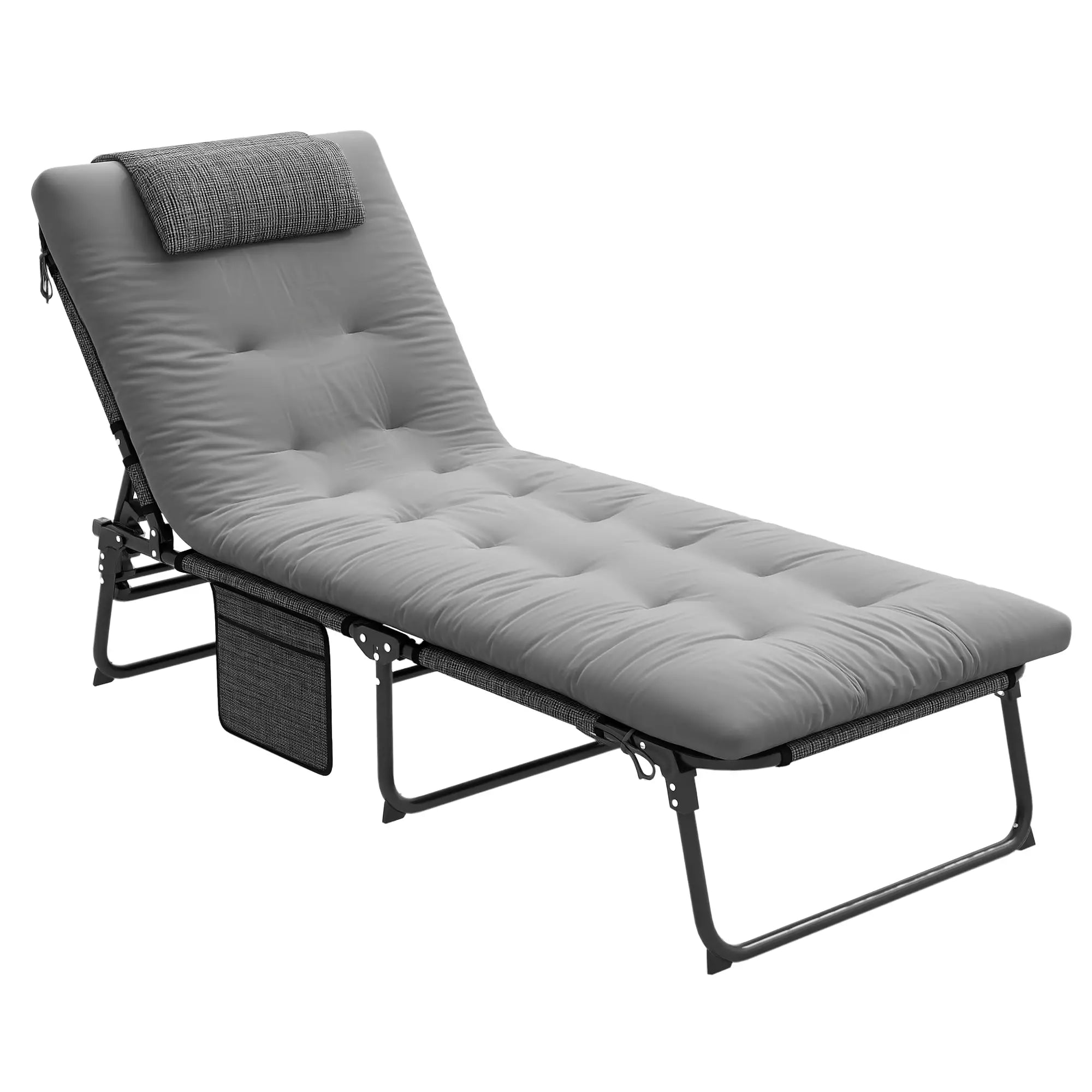 Folding Lounge Chair, 4-Level Reclining Back, Cushion, Grey Lounger Chairs at Gallery Canada
