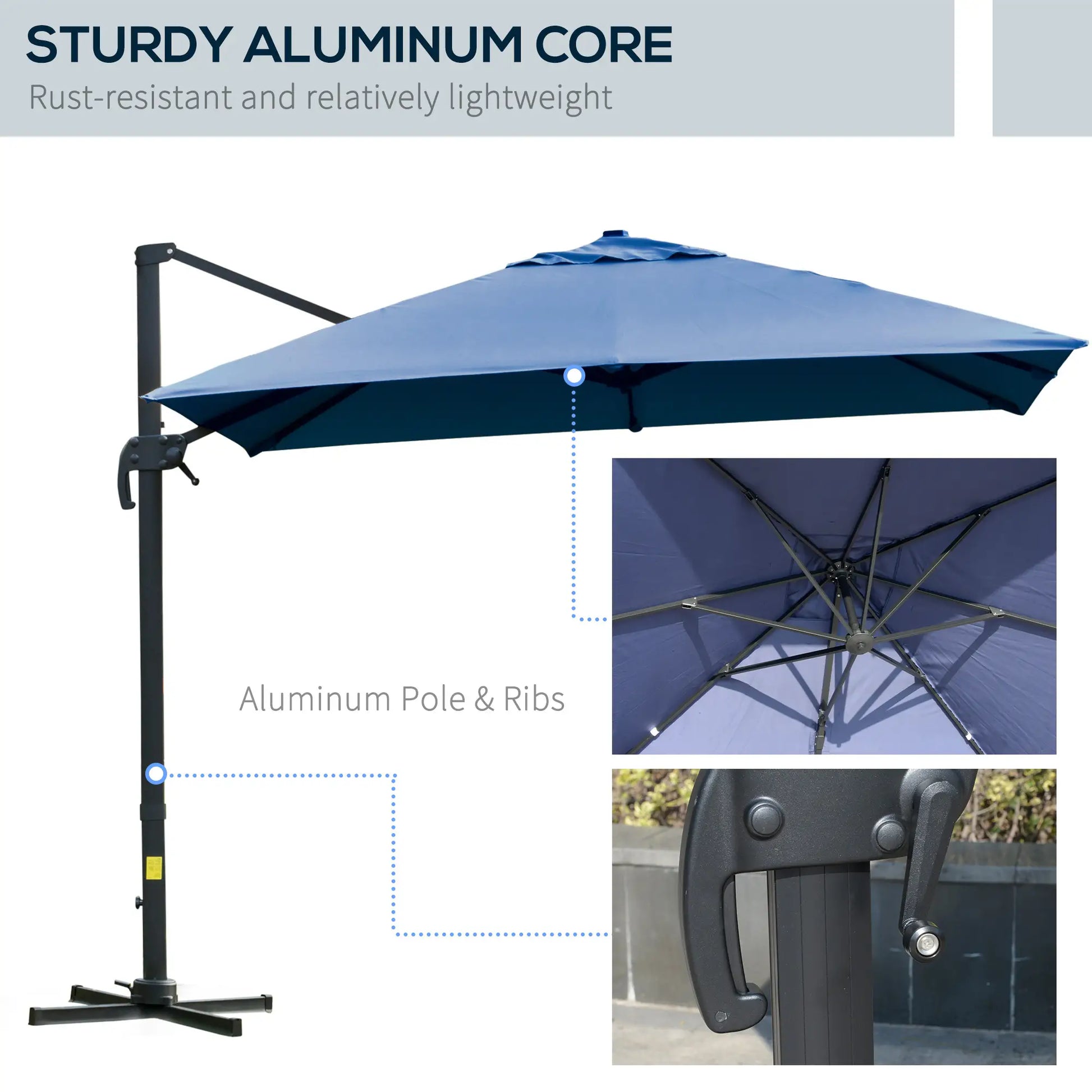 10x10ft Rotatable Square Cantilever Umbrella, 4 Adjustable Angles, Blue Cantilever Umbrellas at Gallery Canada
