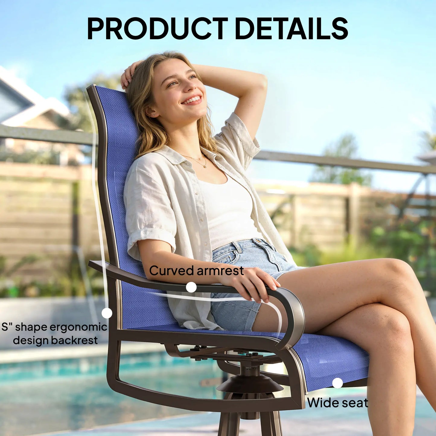 Swivel Rocking Outdoor Chairs, Set of 2, Breathable Mesh, Navy Blue Bistro Sets at Gallery Canada