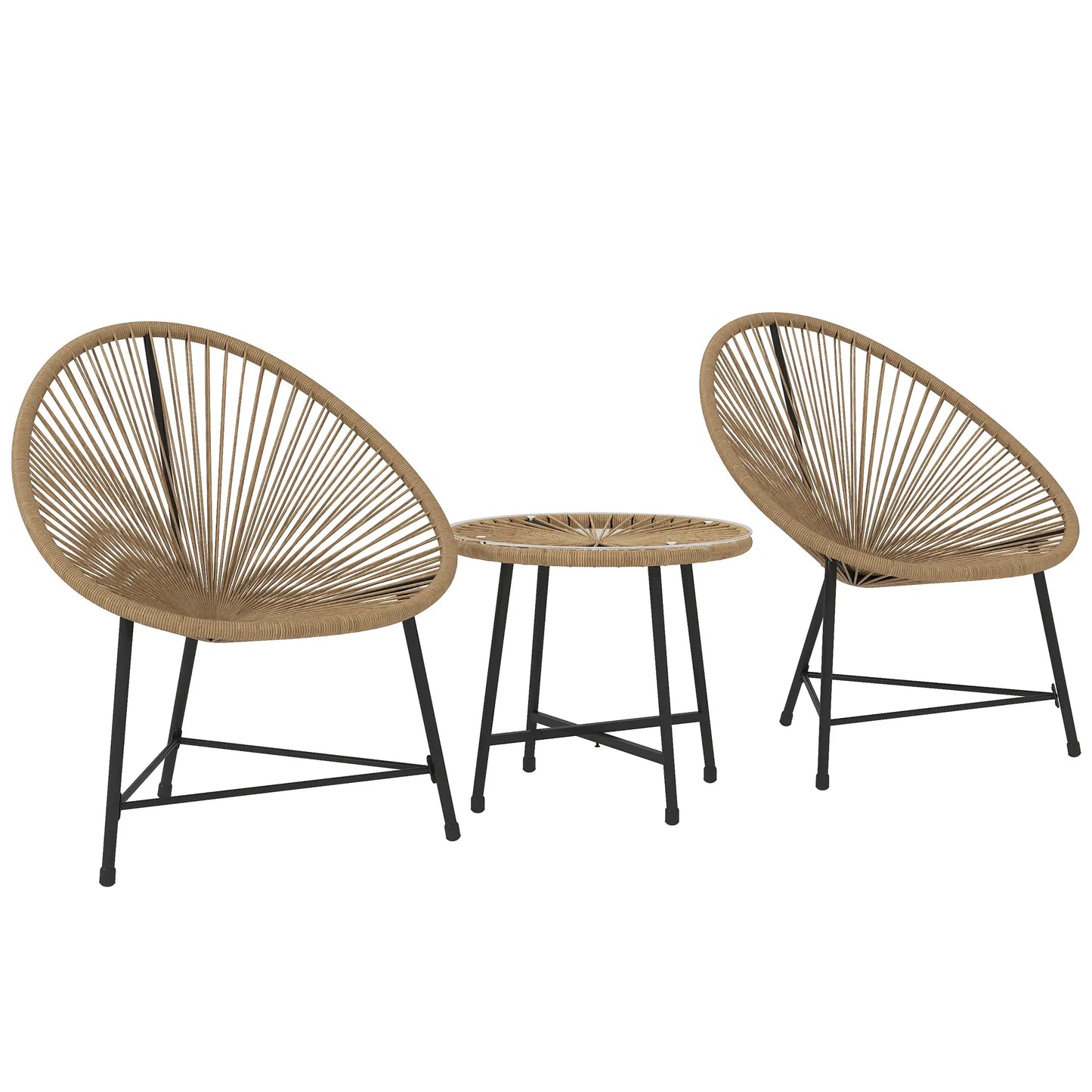 3 Piece Wicker Patio Bistro Set, Acapulco Chairs, Glass-Top Table, Natural Wood Bistro Sets Black, Natural at Gallery Canada