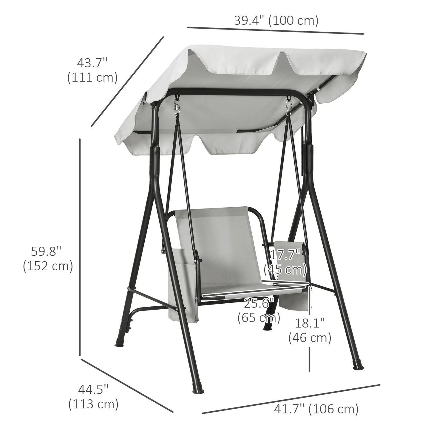 1-Seat Outdoor Porch Swing Patio Swing with Adjustable Canopy, Removable Seat and Back Cushion for Garden, Poolside Patio Swings with Stand at Gallery Canada