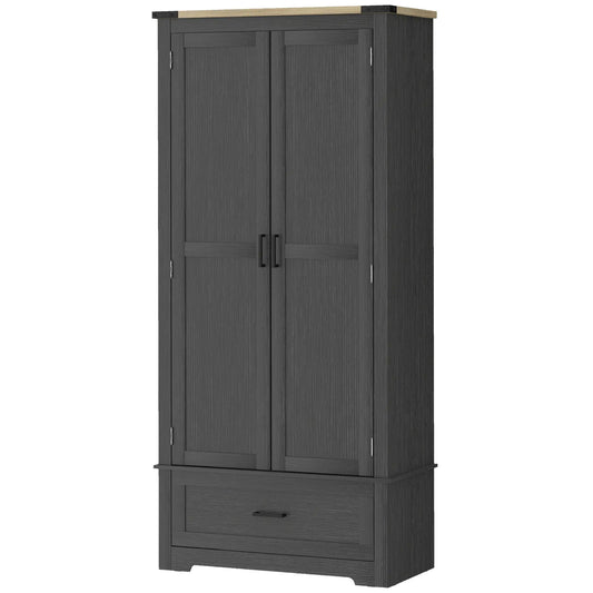 69" Tall Kitchen Pantry Cabinet, 2 Doors, Drawer, Adjustable Shelves, Black Brown Kitchen Pantry Cabinets Black, Brown at Gallery Canada