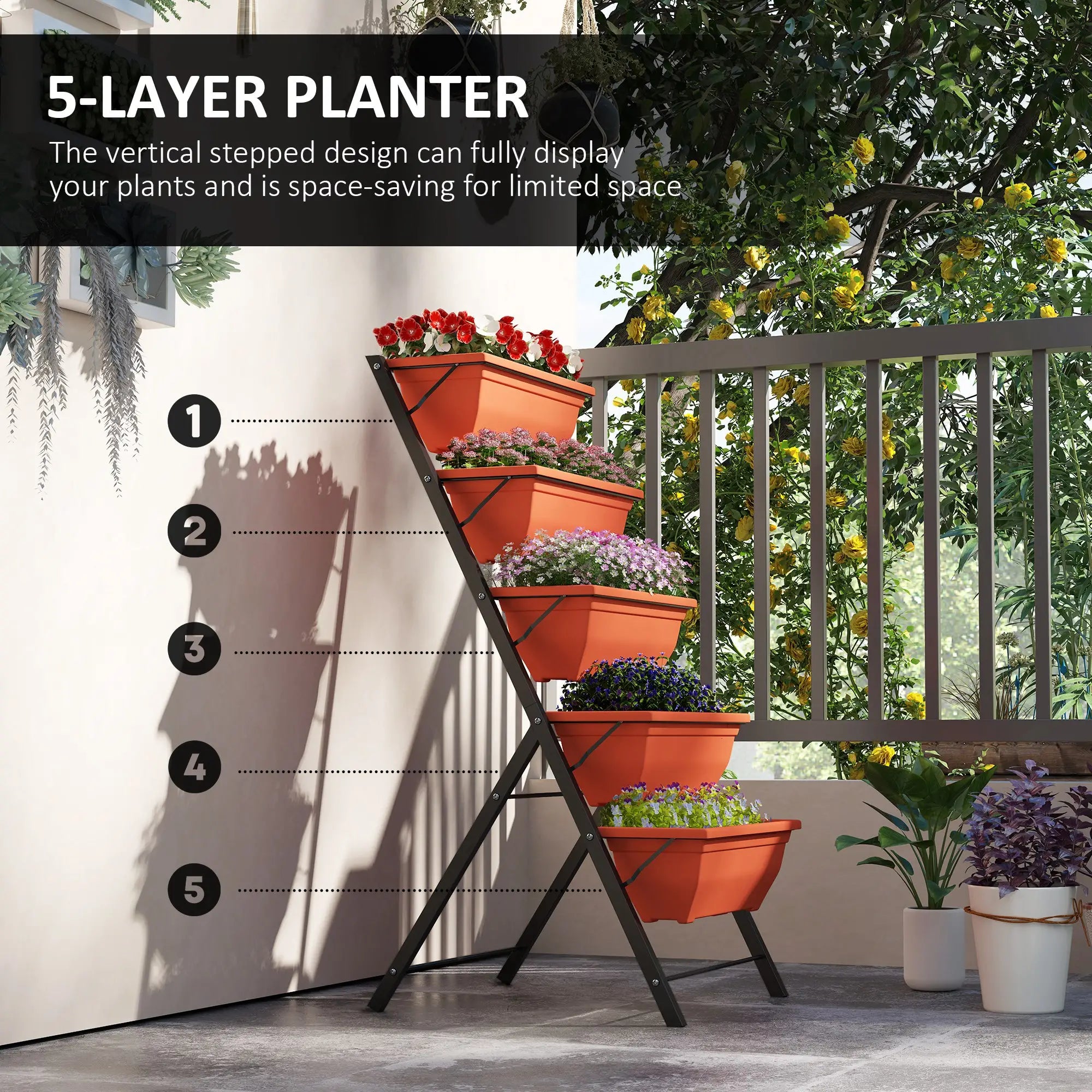 5-Tier Raised Garden Bed, Plant Stand, Flower Pots, Leaking Holes, Red Plant Stands at Gallery Canada