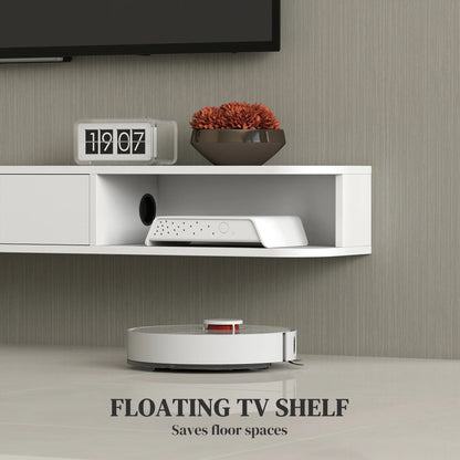 Support TV flottant de 71 pouces, console multimédia murale, blanc