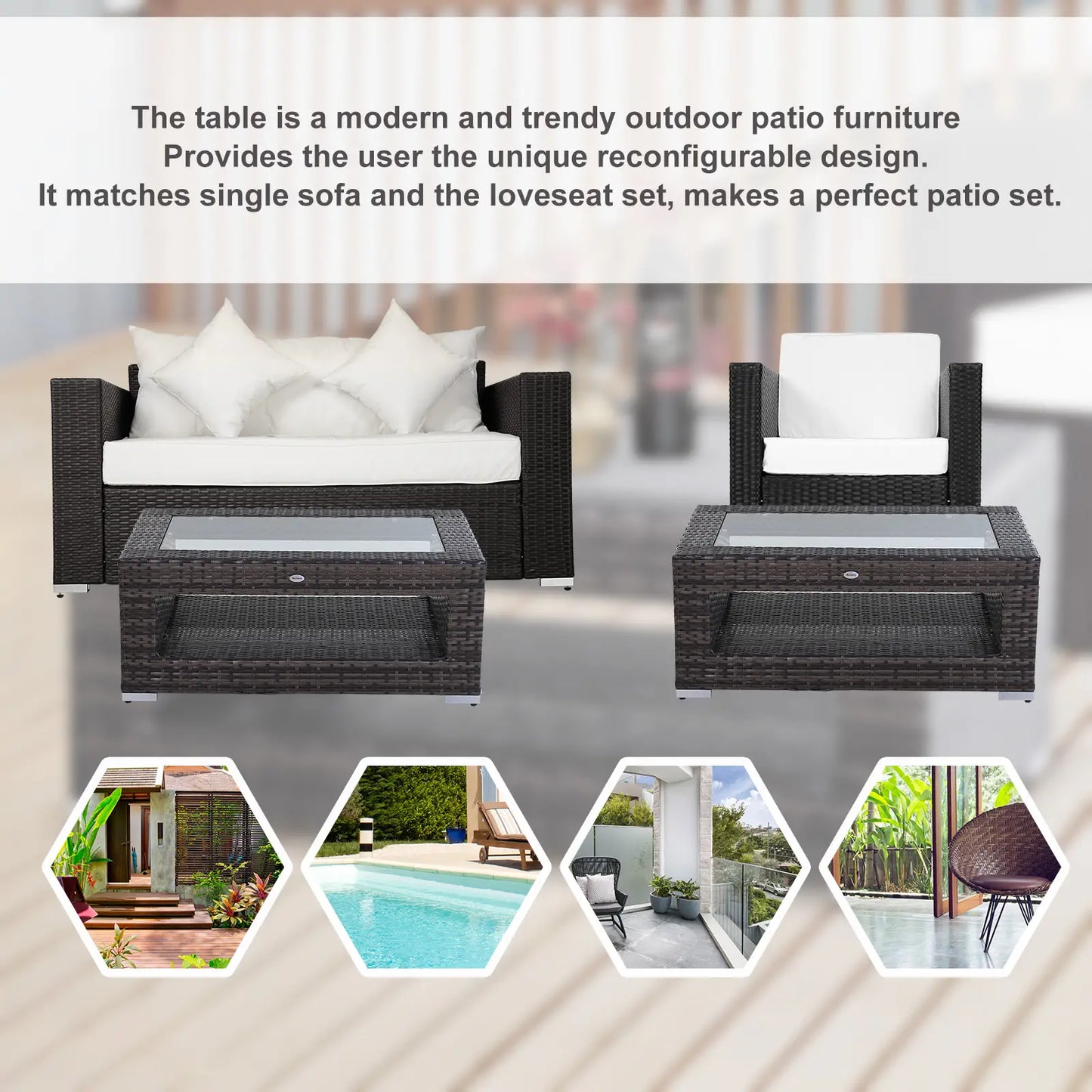 2-Tier Rattan Patio Coffee Table, PE Wicker, Tempered Glass Top, Storage Coffee Tables at Gallery Canada