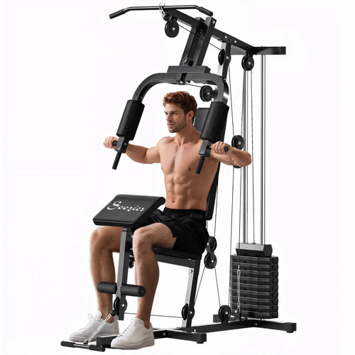 Weight Training Machine, Multifunction Gym Equipment, 143lbs, Black