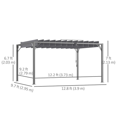 12.8' x 9.7' Outdoor Pergola, Retractable Roof, Aluminium Louvered Canopy, Grey Pergolas at Gallery Canada