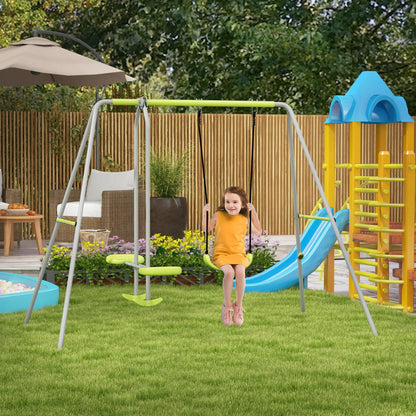 Kids Swing Set, Heavy Duty A-Frame Metal Frame with Glider, Swing Seat, Green Gym Sets & Swings at Gallery Canada