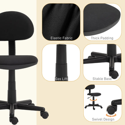 Small Desk Chair, Armless Adjustable Height, 360° Swivel Wheels, Black Task Chairs at Gallery Canada