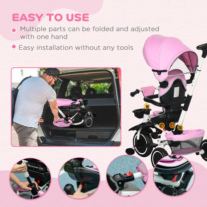 6-in-1 Toddler Tricycle, Foldable, Adjustable Seat, Push Handle, Pink Tricycles for Kids at Gallery Canada