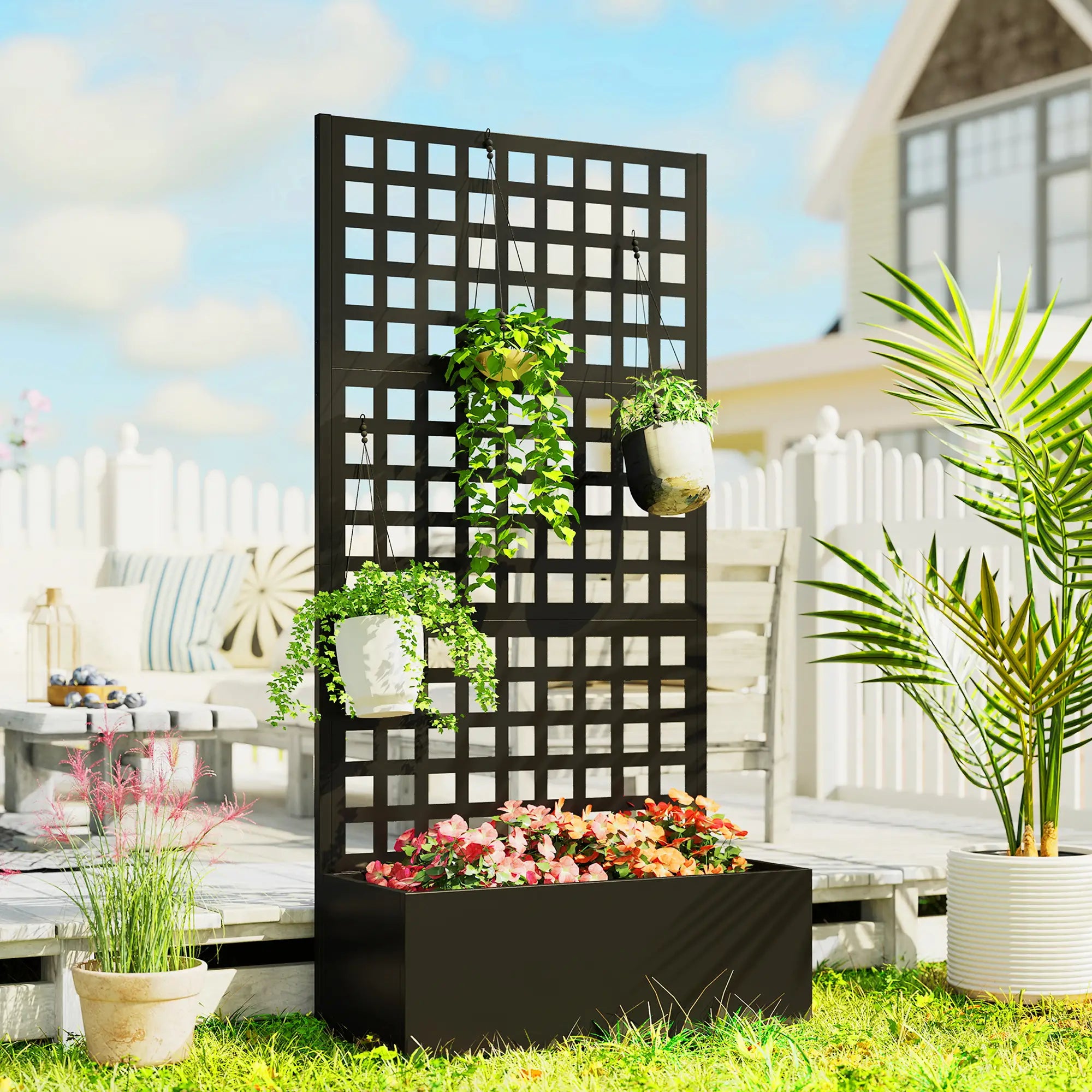 Galvanized Raised Garden Bed, Trellis for Climbing Plants, 35