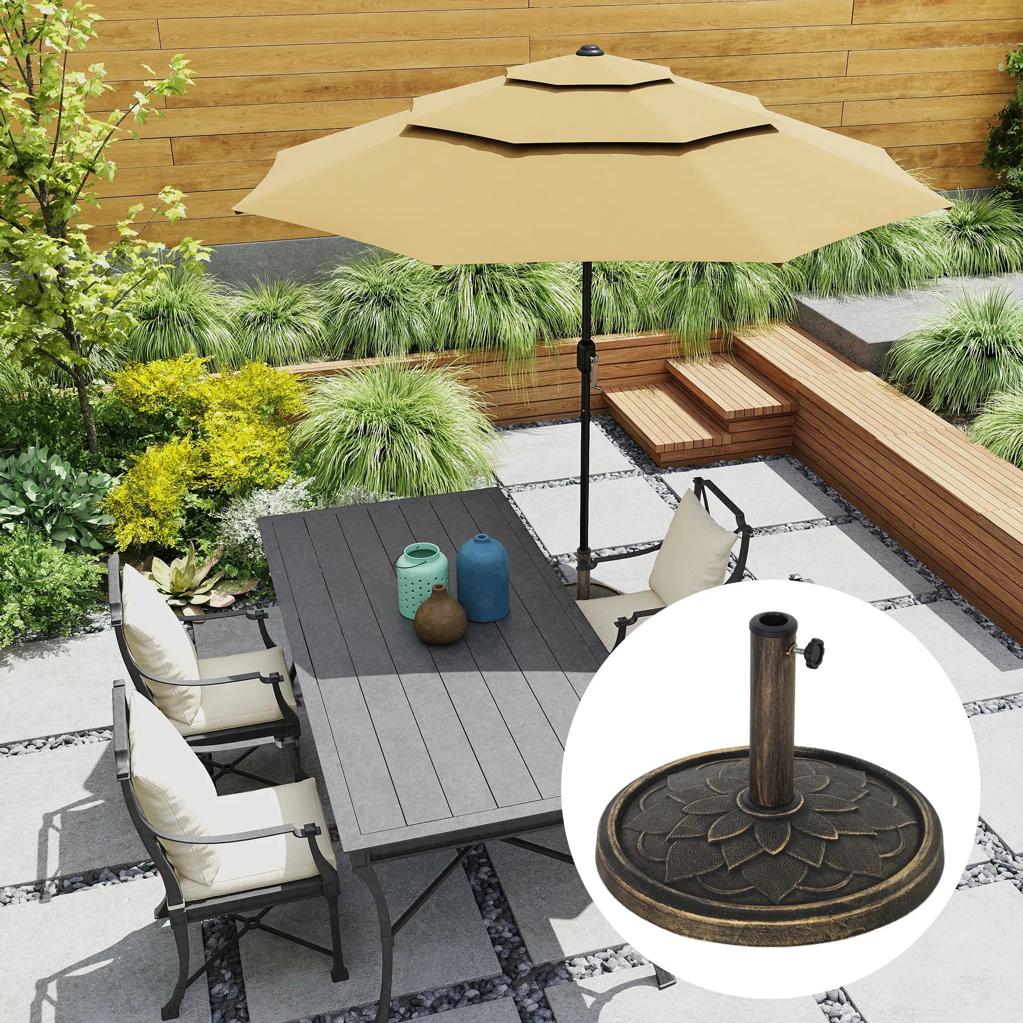 Round Patio Umbrella Base, 26 lbs Resin Stand, Heavy Duty Holder, Bronze Umbrella Bases at Gallery Canada