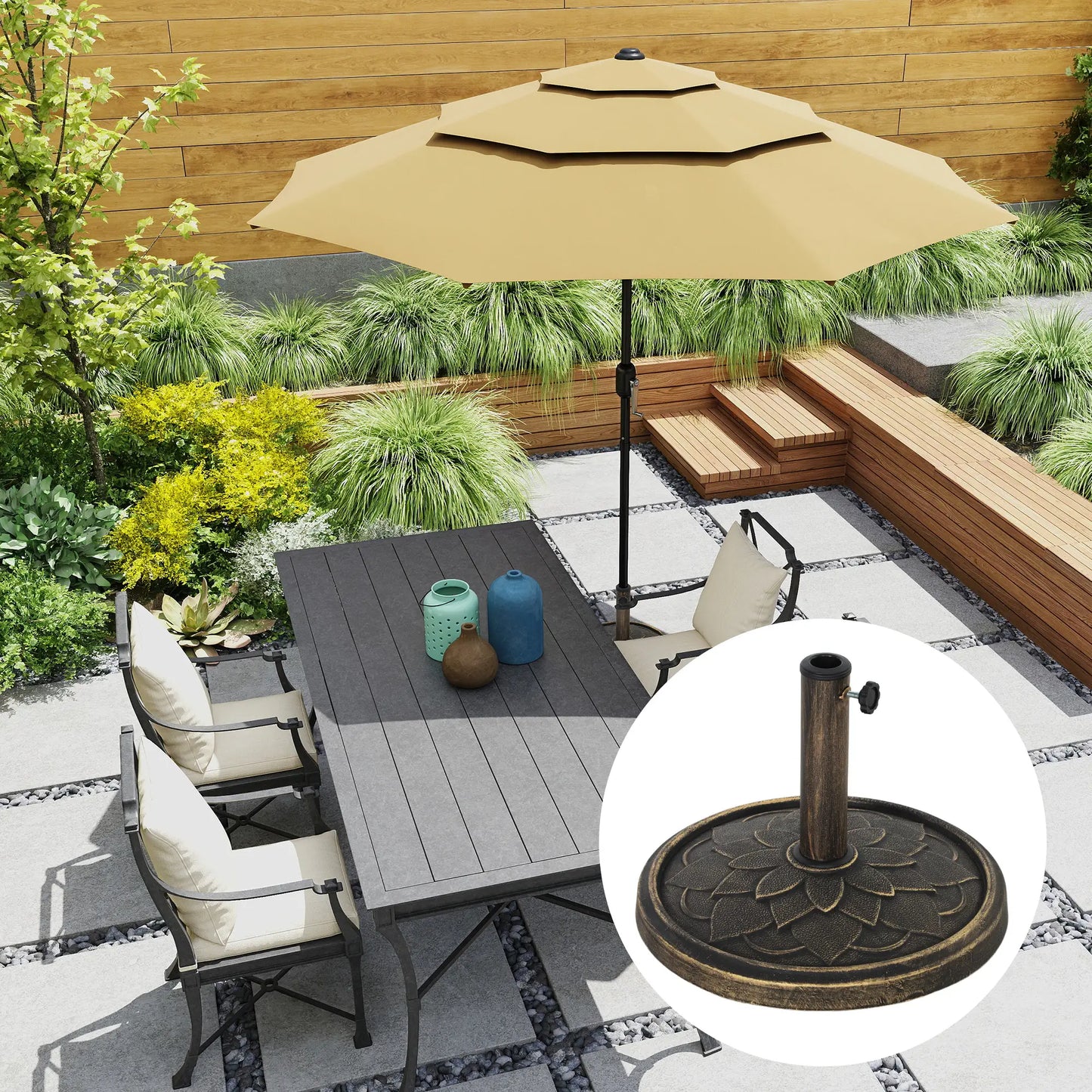Round Patio Umbrella Base, 26 lbs Resin Stand, Heavy Duty Holder, Bronze Umbrella Bases at Gallery Canada