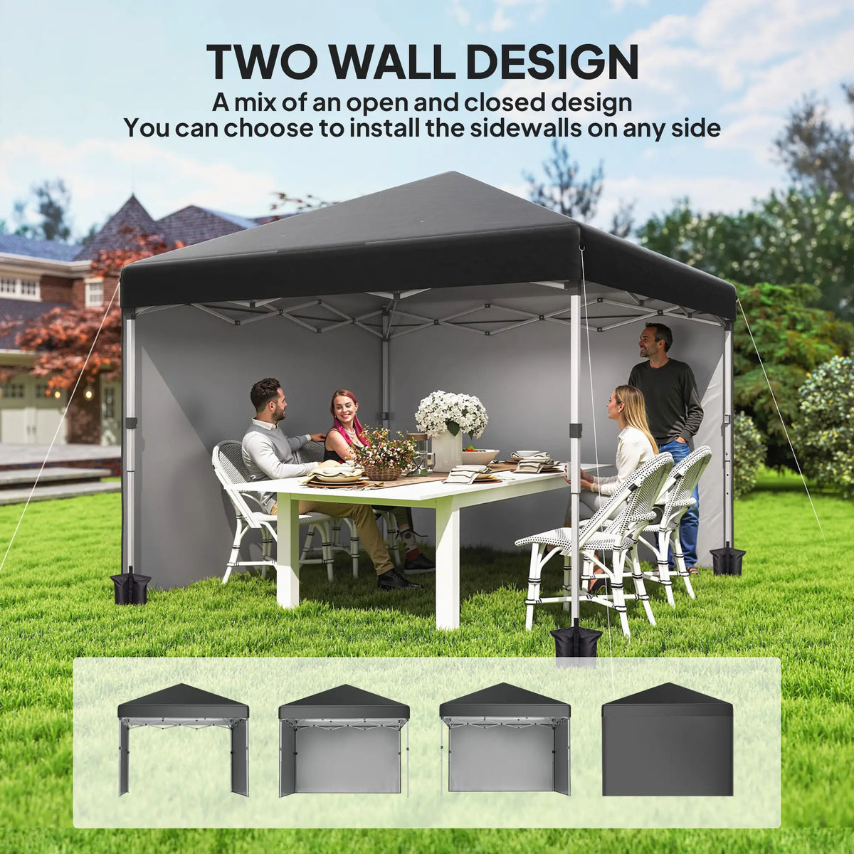 10' x 10' Pop Up Canopy, Sidewalls, Roller Bag, Adjustable Tent, Black Pop Up Canopies at Gallery Canada
