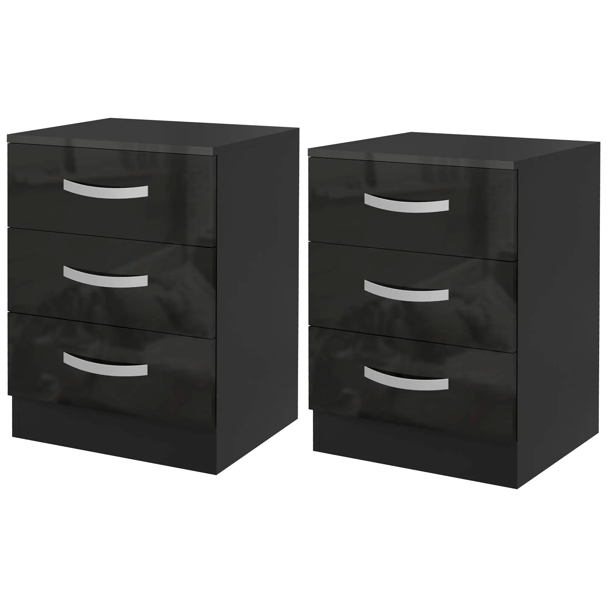 Modern Nightstand Set of 2, Drawers, High Gloss Fronts, Black Bedside Tables Black at Gallery Canada