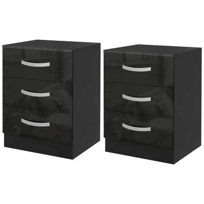 Modern Nightstand Set of 2, Drawers, High Gloss Fronts, Black Bedside Tables Black at Gallery Canada
