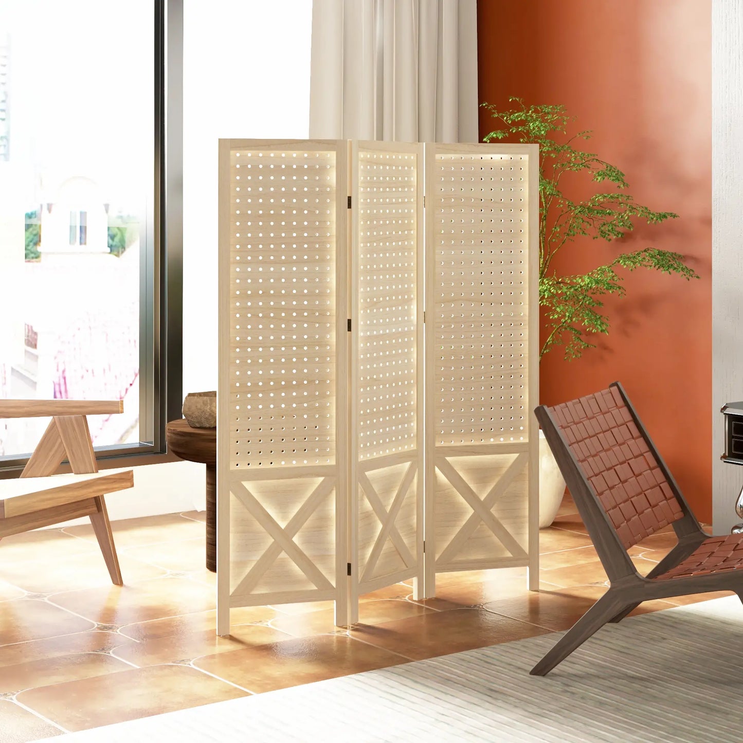 4.7' Wooden Room Divider, 3 Panel Folding Privacy Screen, Natural Room Dividers at Gallery Canada