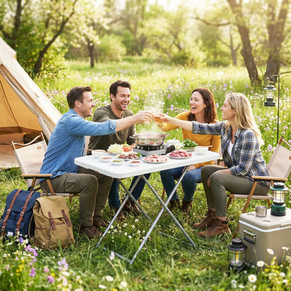 Folding Picnic Table, 30" x 20", 5-Level Height Adjustment, White Picnic Tables & Camping Chairs at Gallery Canada