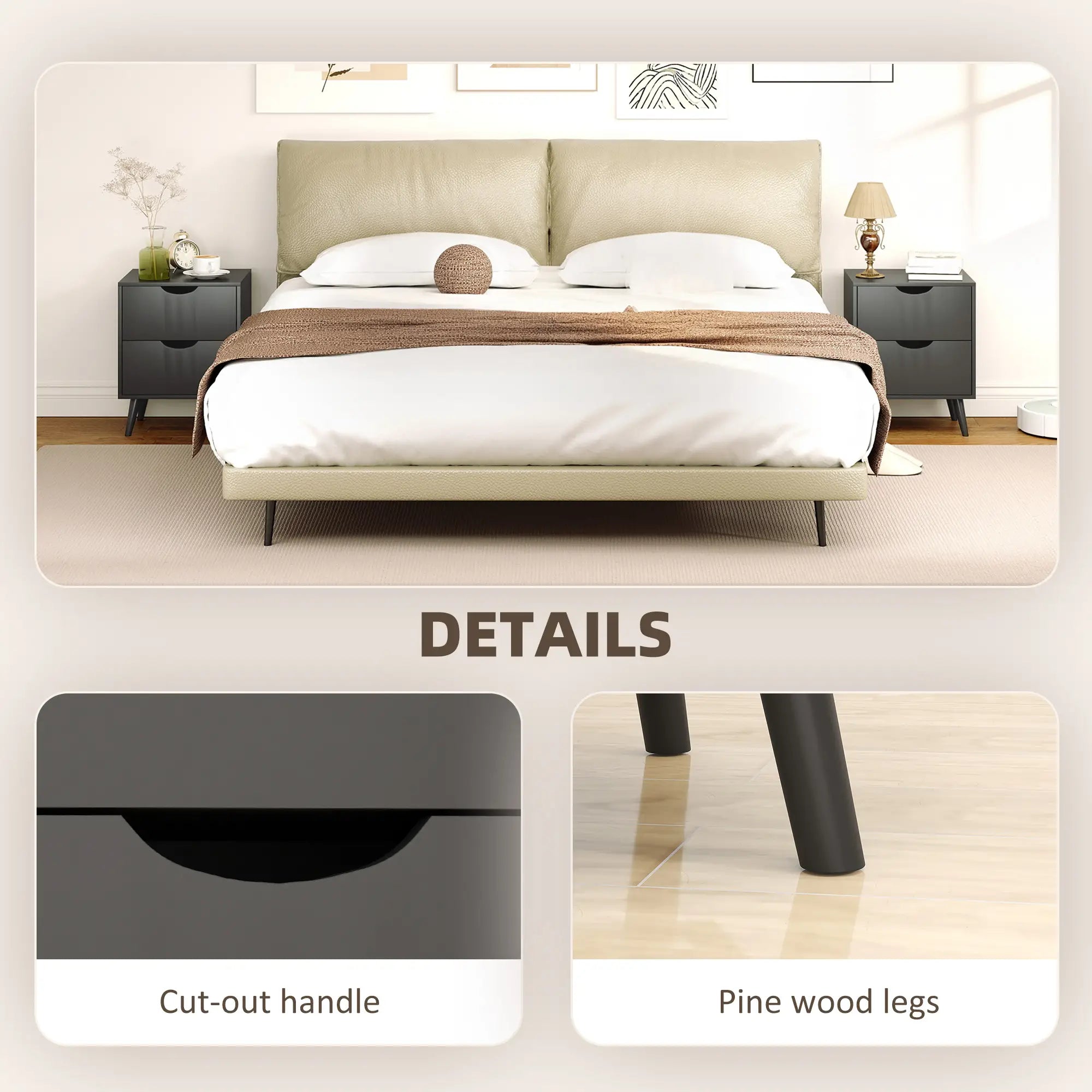 Modern Bedside Table Set Of 2, 2 Drawers, Pine Wood Legs, Black Bedside Tables at Gallery Canada