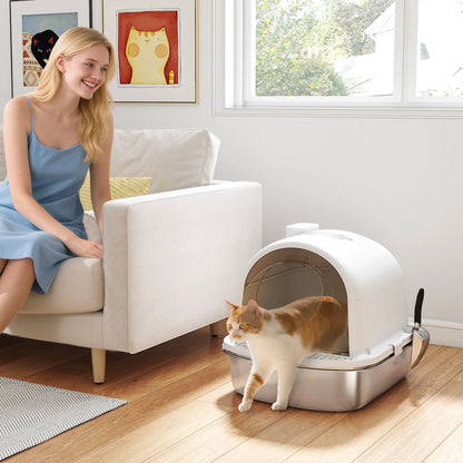 Enclosed Stainless Steel Litter Box, Metal, with Scoop, Deodorizer Bag, Handle Cat Litter Box Enclosures at Gallery Canada