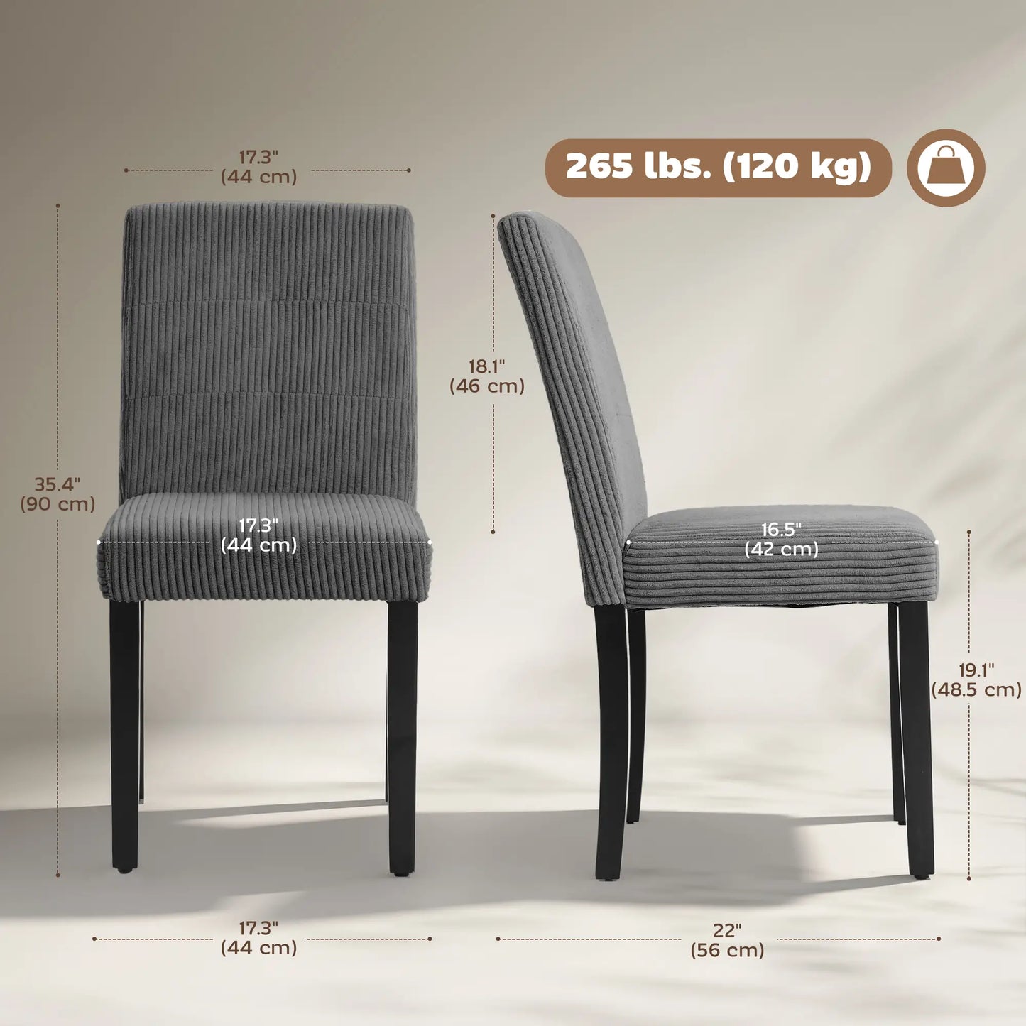 Ensemble de 4 chaises de salle à manger modernes, pieds en bois d'hévéa, siège rembourré, gris foncé