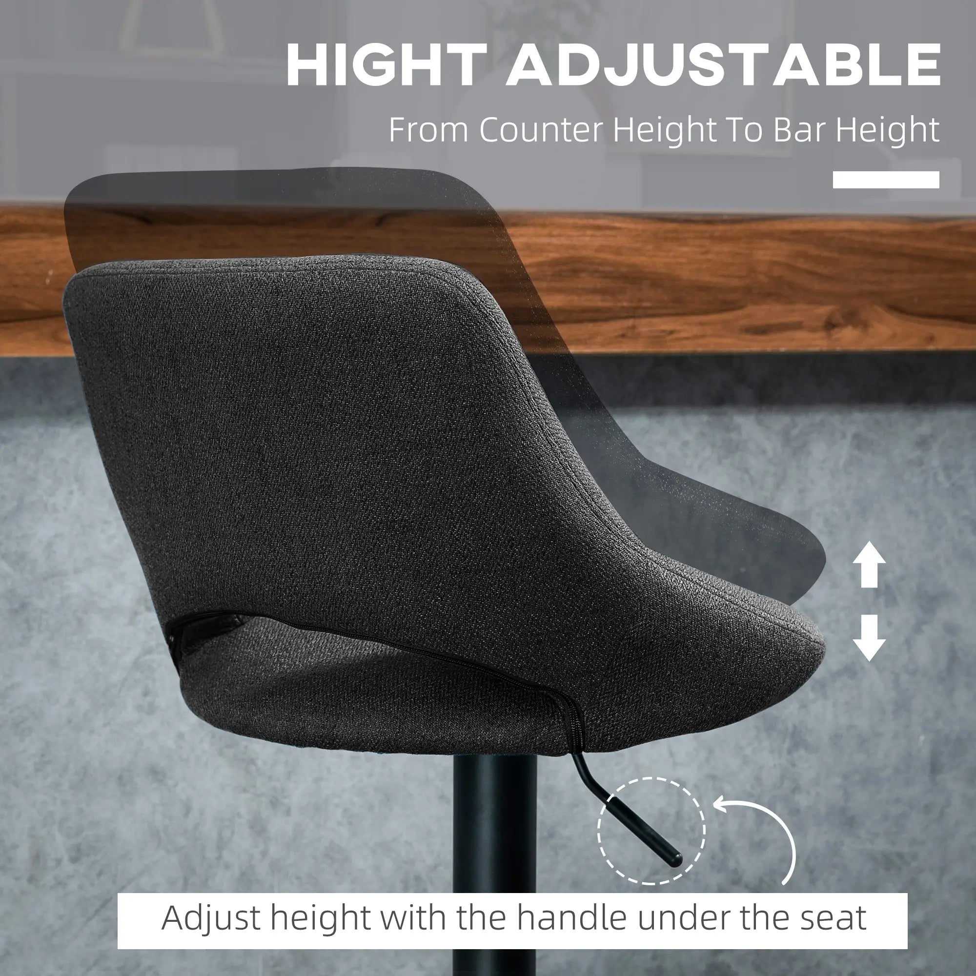 Swivel Bar Stools Set of 2, Linen Upholstered, Round Metal Base Bar Stools at Gallery Canada