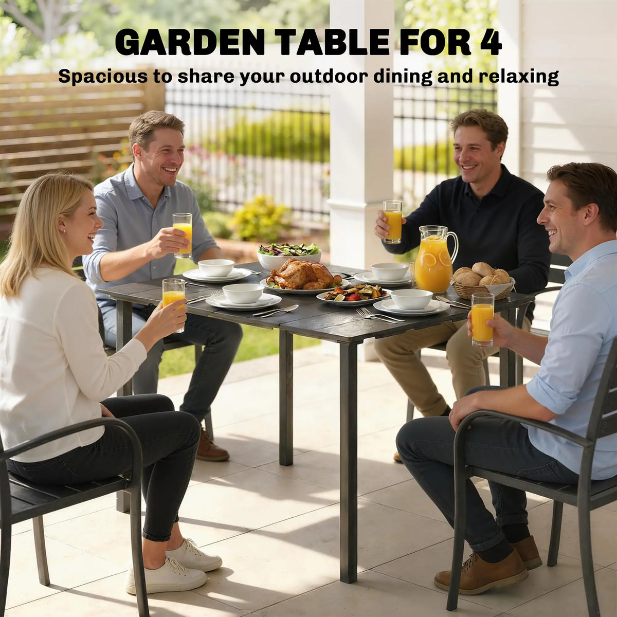Rectangular Patio Table, HDPE Top Metal Frame, Outdoor Dining For 4 Patio Dining Tables at Gallery Canada