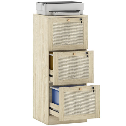 3 Drawer Filing Cabinet with Lock, Boho File Cabinet, A4 Letter Size, Oak Office Cabinets & Cupboards at Gallery Canada
