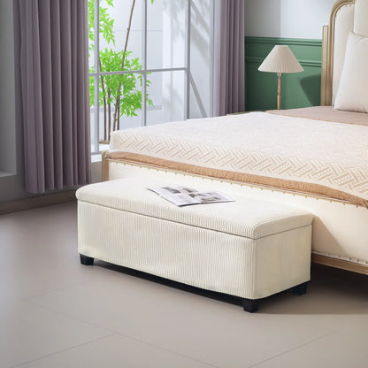 44 Inches Ottoman with Storage, Lid, Legs, Corduroy Bench, Beige Storage Ottomans & Benches at Gallery Canada