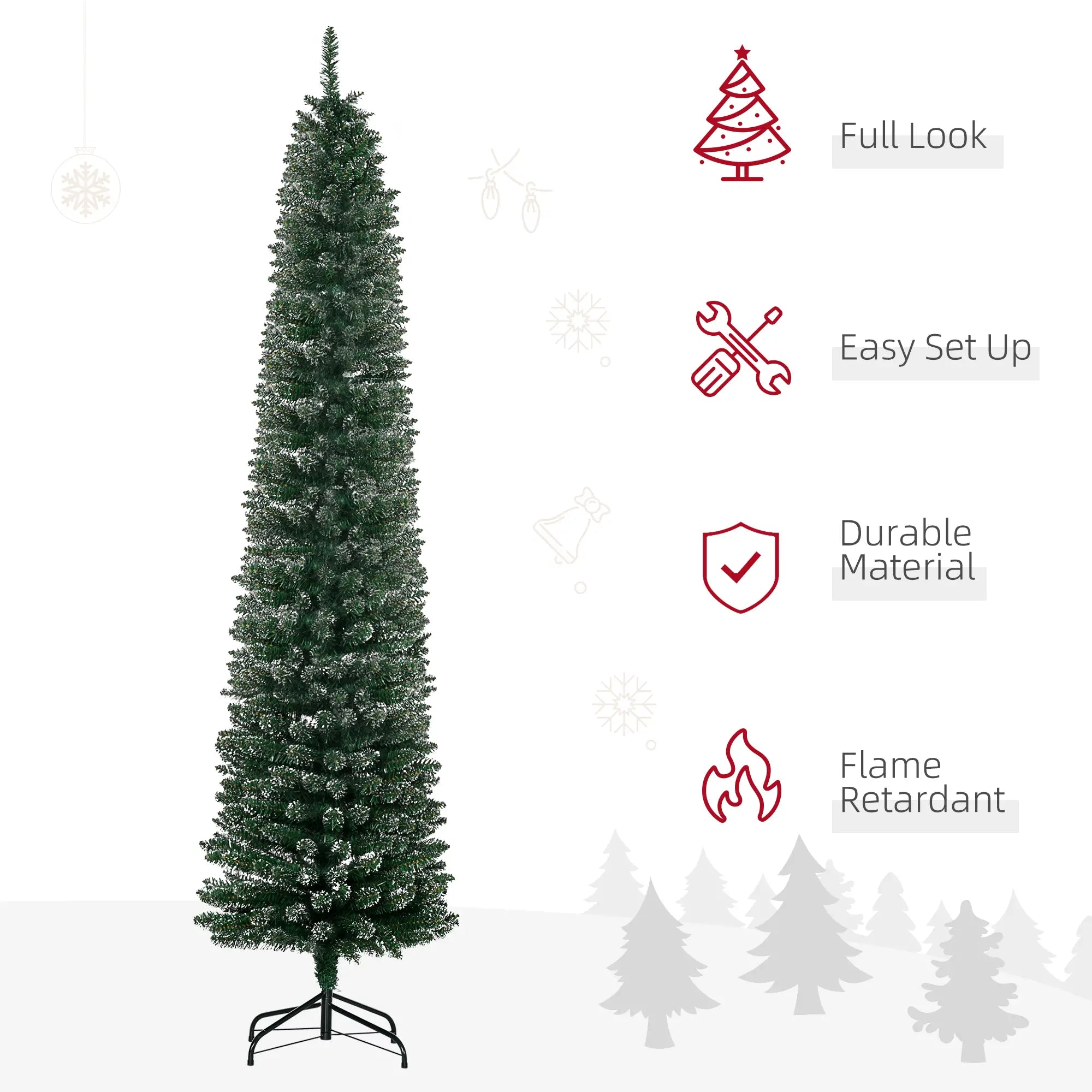 7.5FT Artificial Snow Dipped Christmas Tree, Foldable Stand, Green Pencil Christmas Trees at Gallery Canada