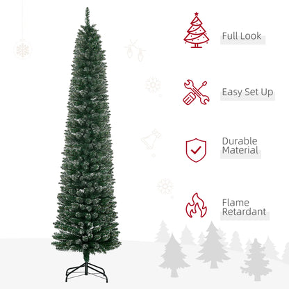 7.5FT Artificial Snow Dipped Christmas Tree, Foldable Stand, Green Pencil Christmas Trees at Gallery Canada