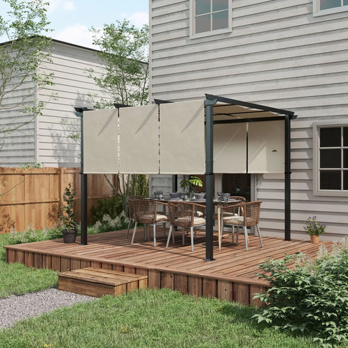 10' x 10' Metal Pergola, Retractable Canopy, Garden, Patio, Backyard