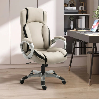 PU Leather Executive Office Chair, Height Adjustable Swivel, Black, Greige Executive & Manager Chairs at Gallery Canada