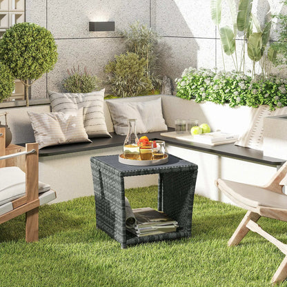 17.7" Square Wicker Side Table, Storage Shelf, Grey Patio Side Tables at Gallery Canada