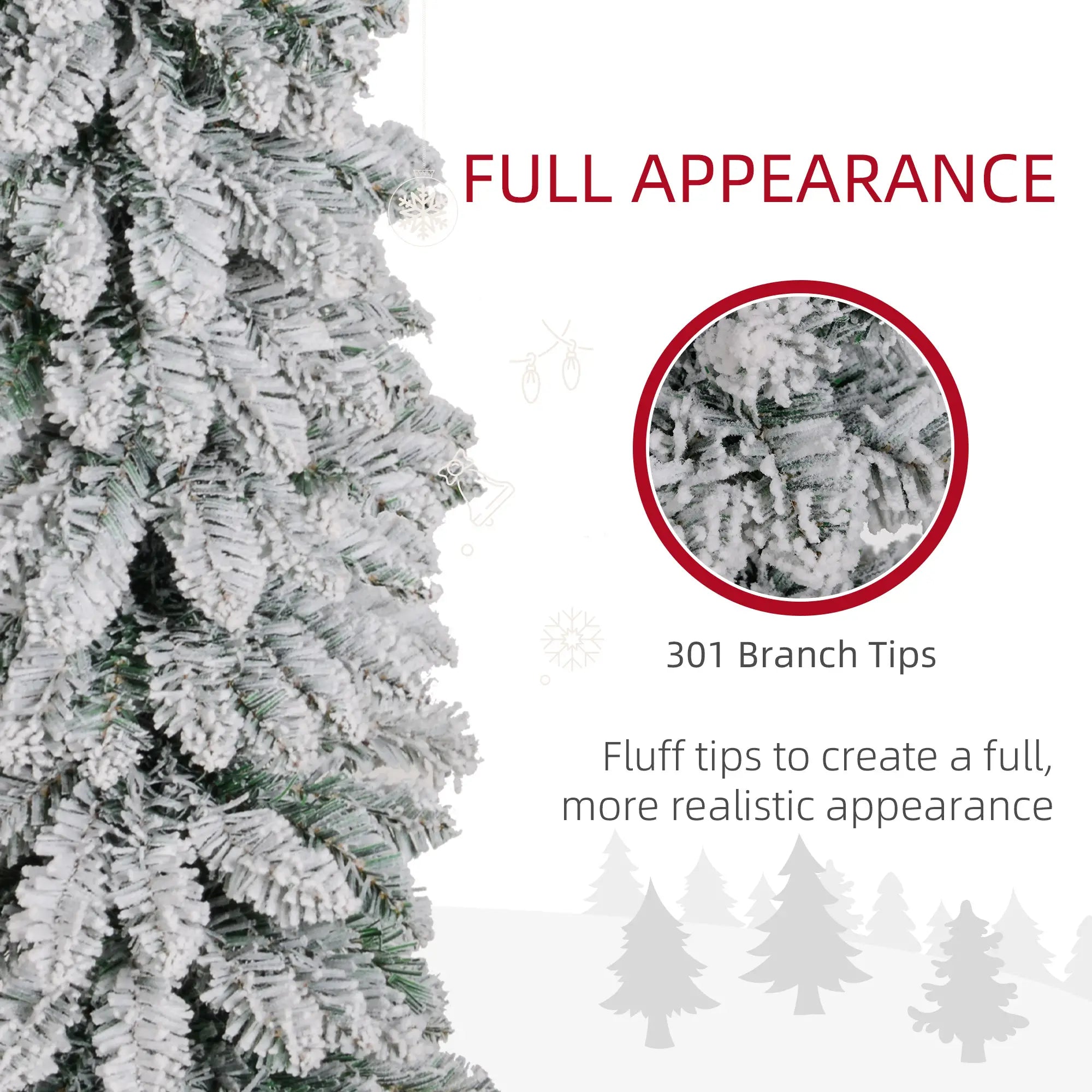5ft Snow-Flocked Artificial Christmas Tree, Slim Pencil, 301 Branches, Metal Base, Green Pencil Christmas Trees at Gallery Canada