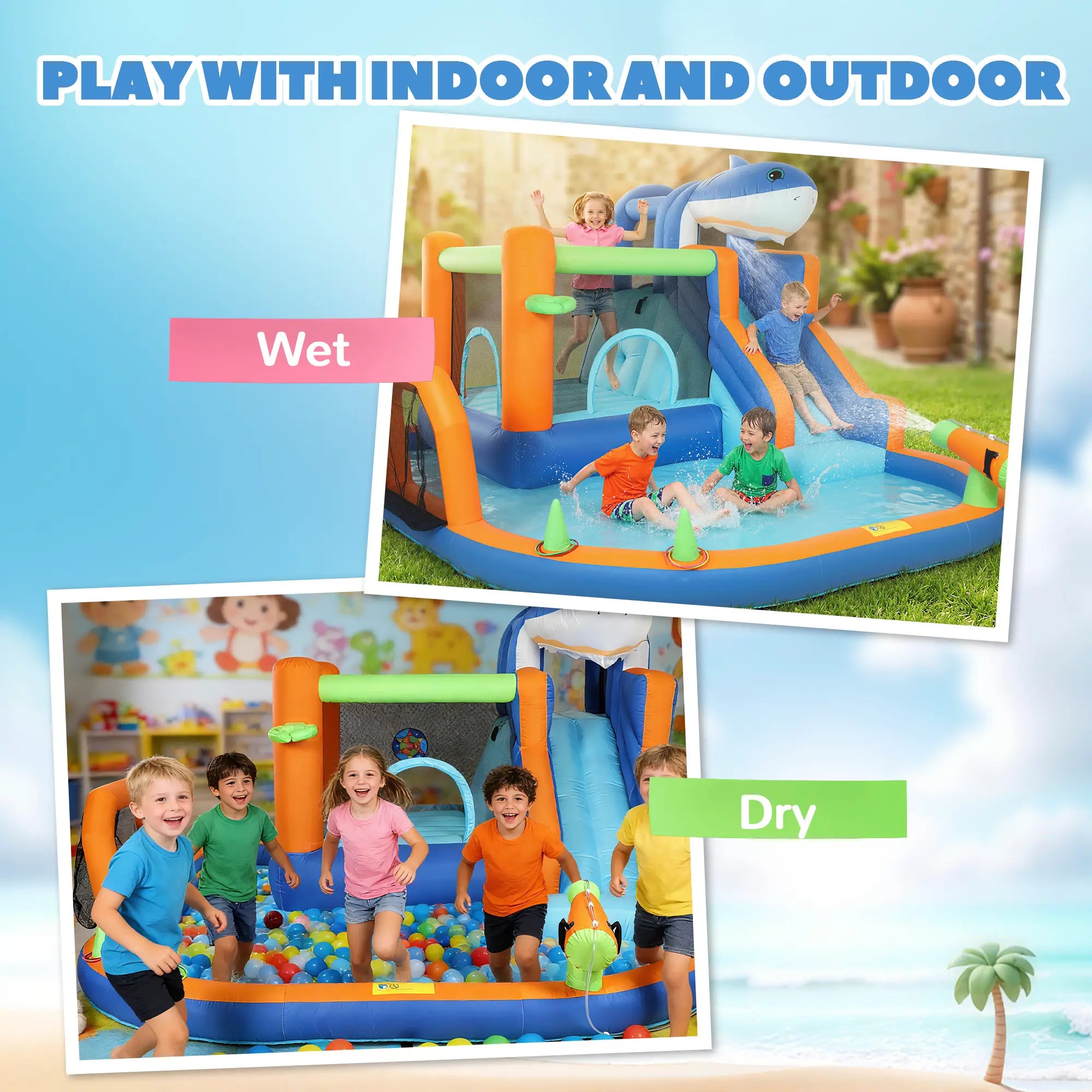 Inflatable Bounce House, Sharks Theme, Slide and Pool, Blue Inflatables at Gallery Canada