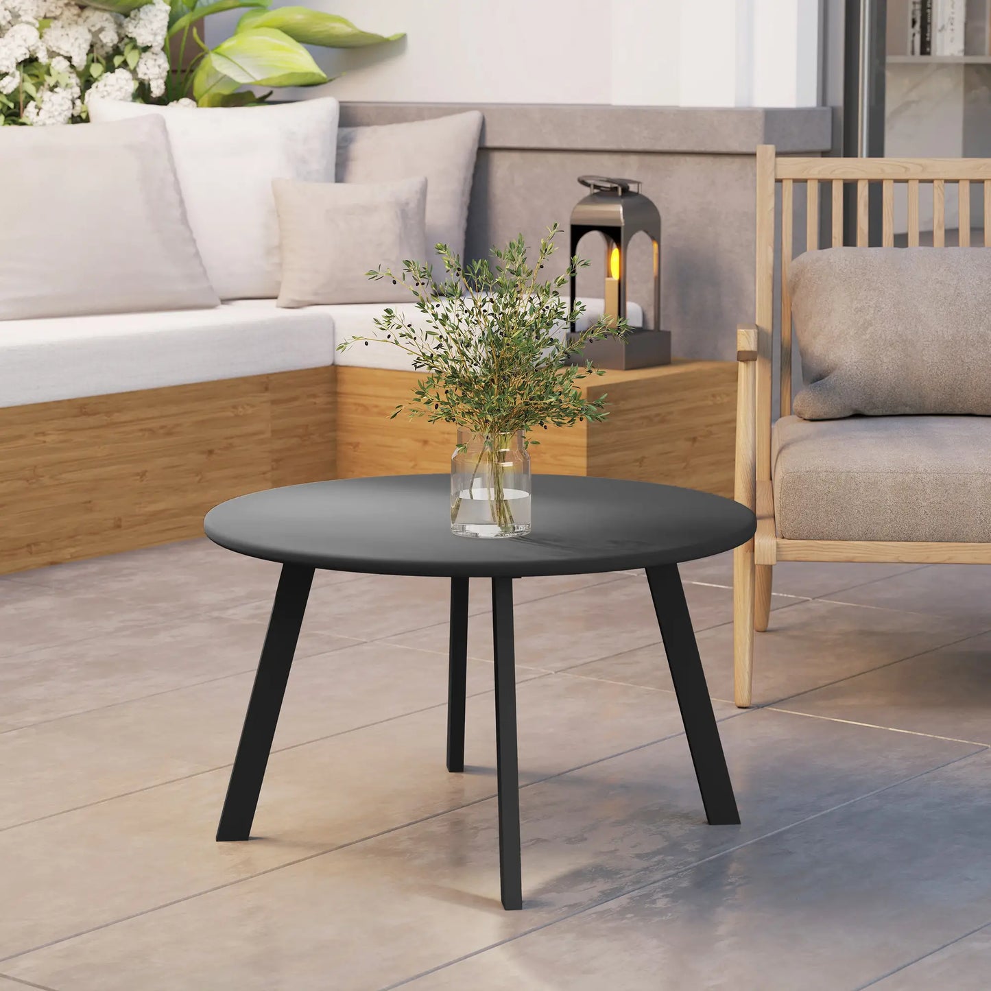 Round Outdoor Side Table, Metal Frame, Non-Slip Foot Pads, Black Patio Side Tables at Gallery Canada